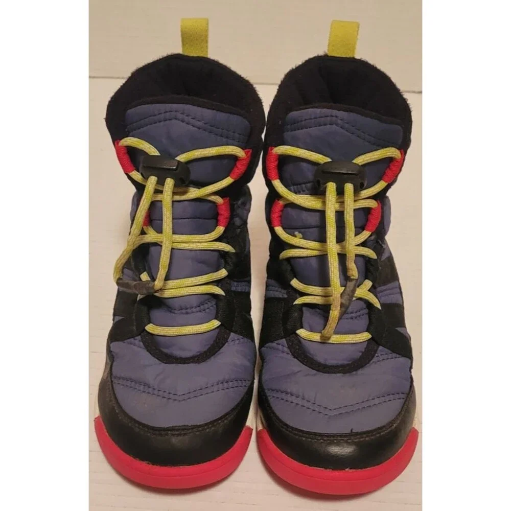 Sorel Whitney II Short Boots Youth Sz 1 black/blue/red Winter Snow Waterproof